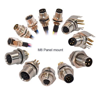 China 3 4 5 6 8 12pins M8 Panel Mount Waterproof Connector Connector With PCB Solder Tail for sale