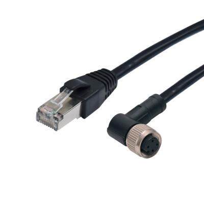 China Cat5e Industrial Ethernet Connector RJ45 Cable To M12 90 Degree Molding Female Connector for sale