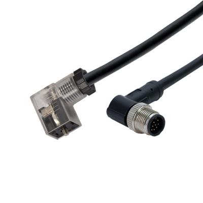 China M12 8pins A code Molded  Male Waterproof Connector Cable To LED Solenoid Valve Type C Plug for sale