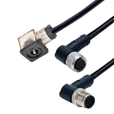 China 16A Solenoid Valve Connector LED And M12 Male 9 Pins Right Angle Connector With Cable for sale