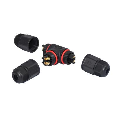 China M20 2 PIN Outdoor IP67 T Type Waterproof Power Cable Connector 2 Pin To Dual 2 Pin for sale