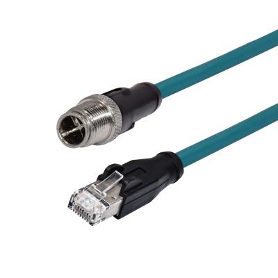 China M12 8pin X Coding Male To RJ45 Male  Molded Shielded Waterproof Connector Cable  IP68 for sale