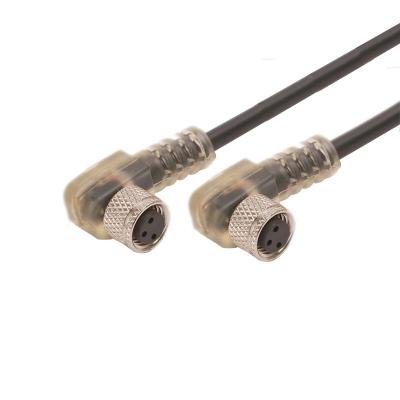 China M8 3 pin Waterproof Connector Cable female 90 degrees with LED cable for sale