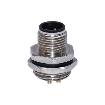 China IEC Standard IP67 Solder Type Rear Fastened M12 Lock Automotive Male Waterproof Connector With Panel Mount And Wires for sale