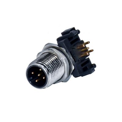 China 5Poles M12 Waterproof Connector 90 Degree Male A Code PCB Panel Mount Connector Shielded for sale