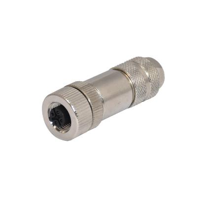 China M12 Waterproof Metal Straight Connector Male Female Cylindrical Metal Threaded Coupling  High Speed Signal Plug for sale