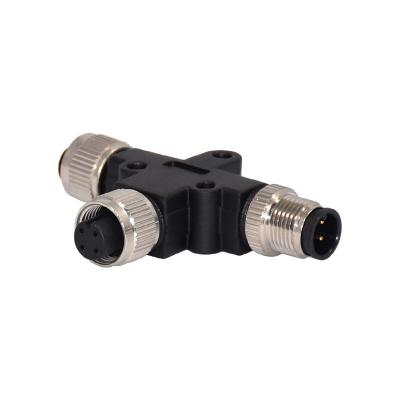 China 8 Core T Type M12 Waterproof Connector PA66 Female 5 Pin Connector for sale