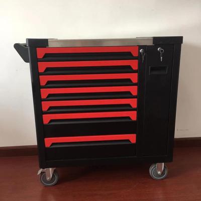 China Silent Rubber Wheeled Tool Box Trolley Vertical 7 Drawer Side Cabinet for sale