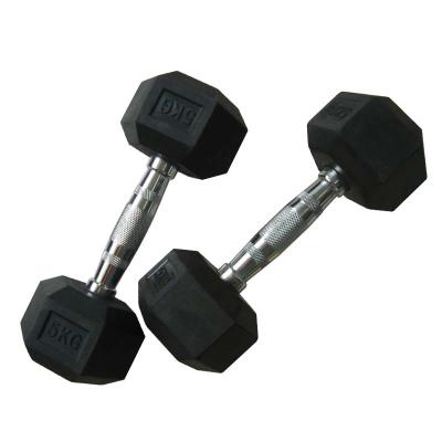 China Gym Fitness weight lifting Deluxe Black fied Cast Iron Hex Rubber dumbbells for sale