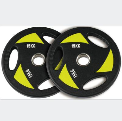 China Tri Grip Training Weight Lifting Plates CPU Coated Bumper Weight Plate for sale