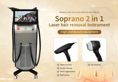 China Soprano 808nm Diode Laser Nd Yag Laser 2 In 1 Hair Removal Machine With 15.6 Inch 4K High Definition Touch Screen for sale
