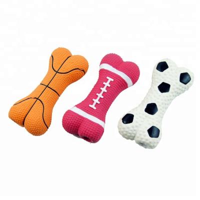China Toprank new design kinds sport balls printed latex dog toy squeak sound latex bone toy for dog for sale
