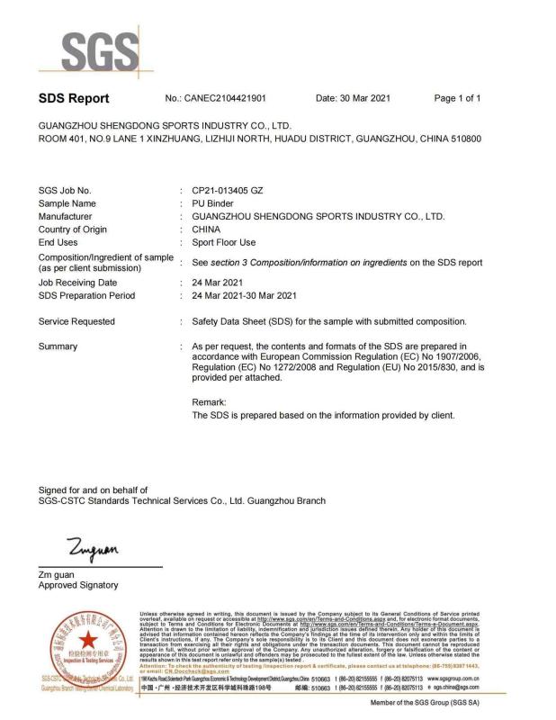 SDS Report-SGS - GUANGZHOU SHENGDONG SPORTS INDUSTRY CO., LTD.