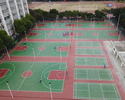 China UV-Resistance Surface PU Sports Flooring Volleyball Court Red Blue for sale