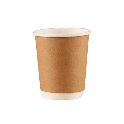 China Double Wall Cup Kraft Paper for Hot Coffee with Plastic Cover Customization Printing 8oz 12oz 16oz Gold Customized Craft LOGO for sale