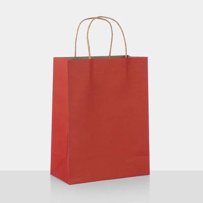China Recycled Custom Logo Printed Restaurant Food Takeaway Grocery Shopping take out Packaging Brown Kraft Paper Bag With Handles for sale