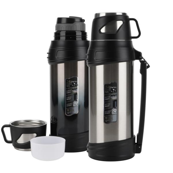 Quality 2000ml Vacuum Travel Pot Mug Large Capacity Outdoor With Handle Belt Stainless Steel Cup Water Bottle for sale