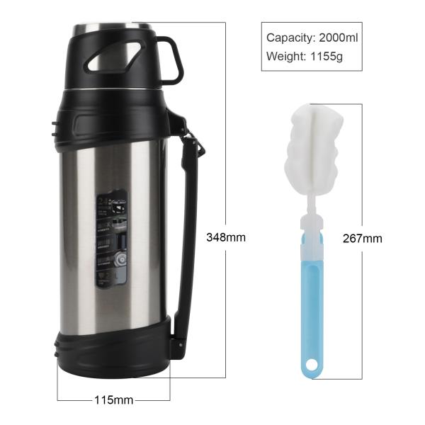 Quality 2000ml Vacuum Travel Pot Mug Large Capacity Outdoor With Handle Belt Stainless for sale