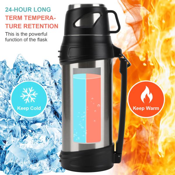 Quality 2000ml Vacuum Travel Pot Mug Large Capacity Outdoor With Handle Belt Stainless for sale