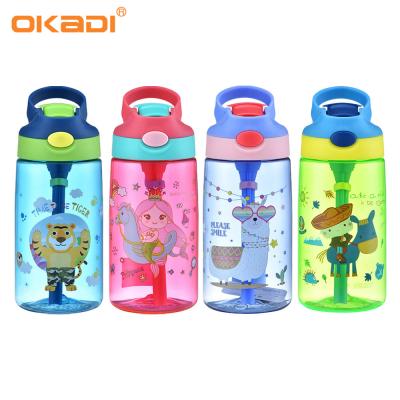 China 470ml High Quality Portable Custom Baby Straw Milk BPA Free Kids Plastic Water Bottle With The Handle ,One Touch To Open for sale