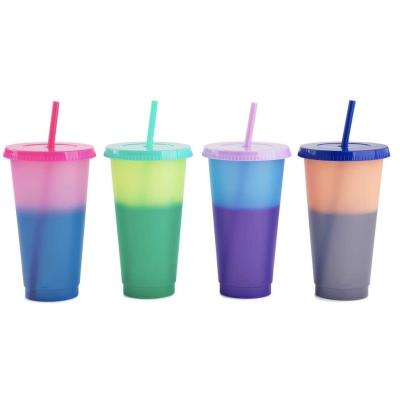 Китай Летние кофейные бутылки, меняющие цвет чашки, 24 унции, холодные чашки, 5 многоразовых чашек, крышки и соломинки. продается