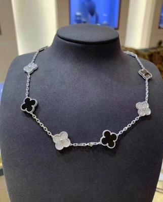 China Van Cleef And Arpels Vintage Alhambra 10 Motif Necklace White Gold Diamonds for sale