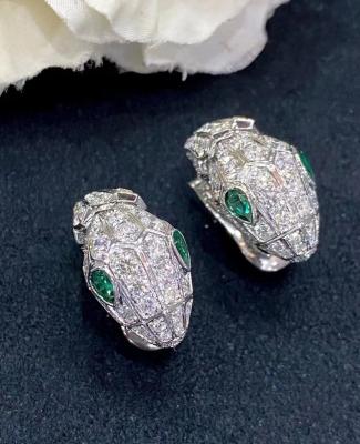 China 18k White Gold  Serpenti Earrings Emerald Eyes Full Pave Diamonds for sale