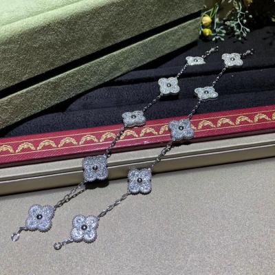 China van cleef high jewelry White Gold Diamond Van Cleef Vintage Alhambra Bracelet 5 Motifs For Girls for sale
