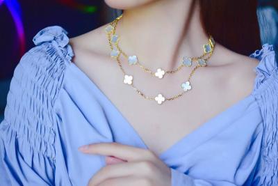 China 20 gouden de juwelenfabrikanten van motievenvan cleef and arpels vintage Alhambra Necklace With White Pearl Shell China Te koop