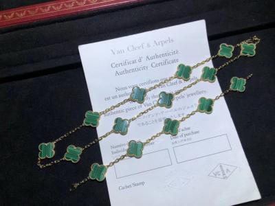China Elegant 18K Gold Van Cleef & Arpels Vintage Alhambra Necklace With 10 Green Malachite for sale