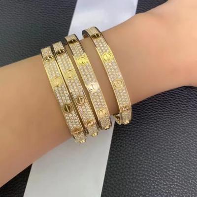 China Full Diamond Love Bangle Classic Jewelry Love Bracelet Full Diamond-paved in 18K Pink Gold en venta