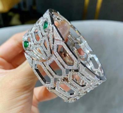 China Inspired  Serpenti Bracelet 18kt White Gold Pave Diamond With Emerald for sale