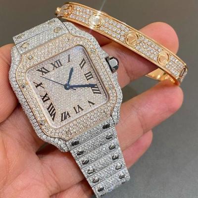 China Mens Women Diamond Iced Out Bling Watches Dial Bezel Band VVS Moissanite Watch for sale