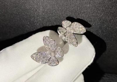 China Van Cleef & Arpels 18k White Gold Tow Butterfly Diamond Finger Ring for sale