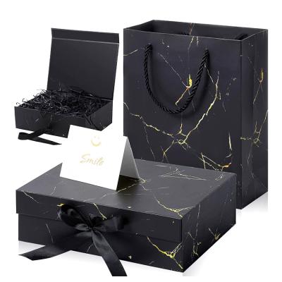 China Custom Design Small Matt Black Marble Texture Magnetic Closure Boxes Gift Packaging Boxes for sale