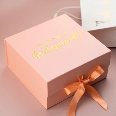 China Personalized Wedding Welcome Gift Bridal Party Favor Box Magnetic Closure Box With Satin Ribbon for sale