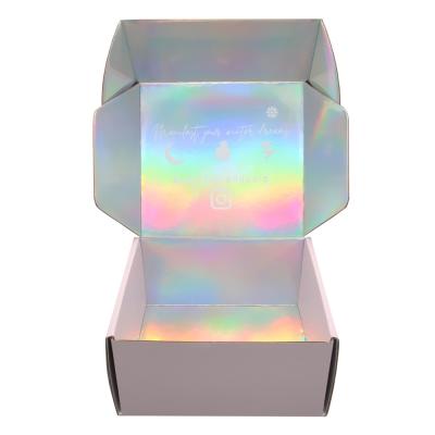China Custom Logo E Flute Holographic Corrugated Clothing Shipping Mailer Box For Woman Underwear for sale