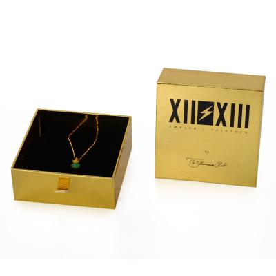 China Custom Logo Luxury Slide Drawer Gold Metallic Paper Necklace Velvet Jewelry Box for sale