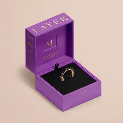 China Logotipo personalizado de alta gama de joyería púrpura regalo de anillos de boda caja en venta