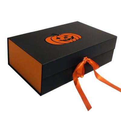 China Custom Luxury Folding Magnetic Halloween Gift Box With Ribbon Closure for sale