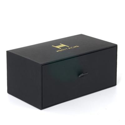 China Customized Black Paper Gift Box With Drawer Hard Rigid Cardboard Material for sale