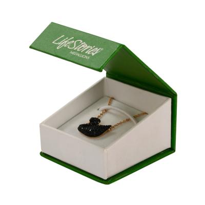 China Green Magnetic Flip Top Gift Box , Necklace / Earring Jewelry Cardboard Box for sale