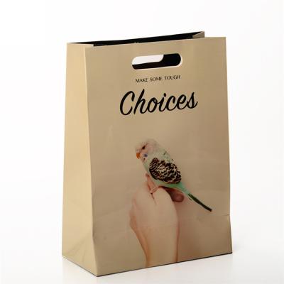 China Custom Printed Paper Bags Gift Packaging With Die Cut Patch Handle for sale