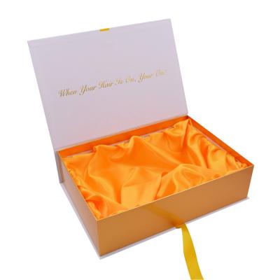 China Luxury Custom Logo Wigs Packaging Box With Ribbon And Satin For Hair Extensions for sale