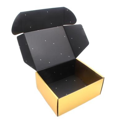 China Custom printing Corrugated cardboard black and gold shipping box rose gold boxes packaging with logo for sale
