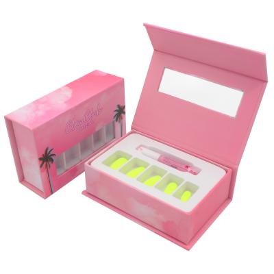 China Customize logo printed pink press on nail packaging box Cheap packaging box with eva insert for artificial nails for sale