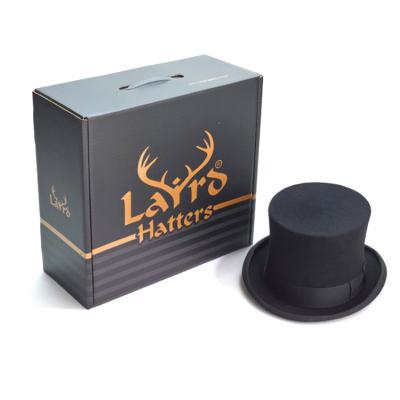 China Custom Printed Black Cardboard Large Big Fedora Cap Hat Packaging Shipping Box With Handle for sale
