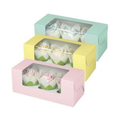 China Custom Logo Printed Paper Pink White Pastry Boxes With Clear Windows for sale