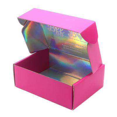 China Custom Printing Paper Pink Holographic Corrugated Packaging Shipping Box for sale