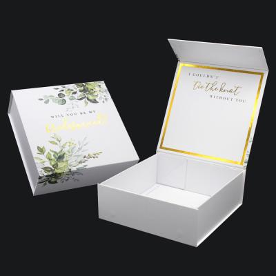 China Custom Wedding Favour Invitations Bridal Bridesmaid Groomsmen Proposal Boxes Folding Magnetic Gift Box White Gold for sale